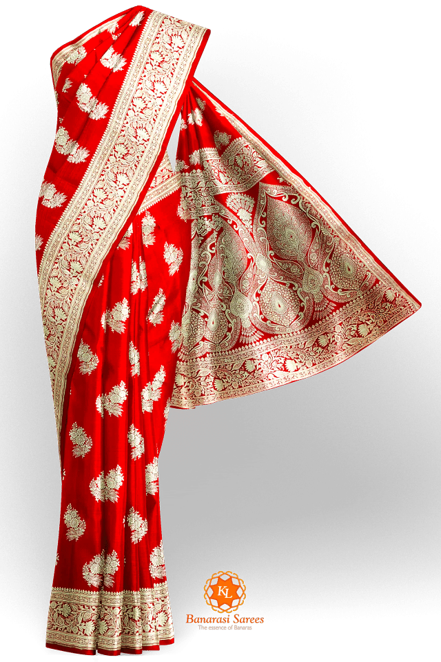 Red Woven Banarasi Soft Silk Saree With Brocade Blouse