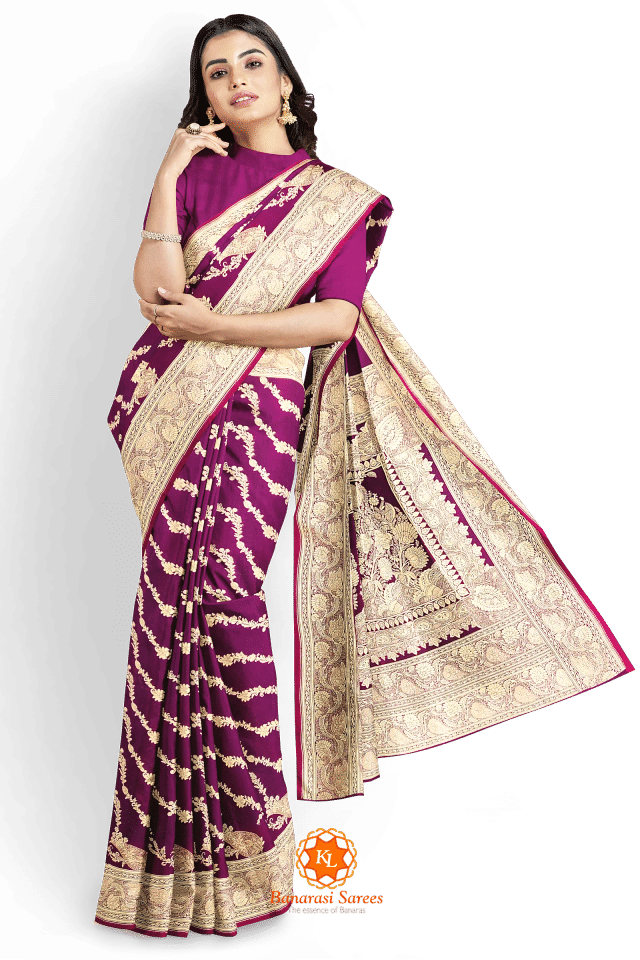  Dark Purple Soft Banarasi Saree With Zari Weaving Work