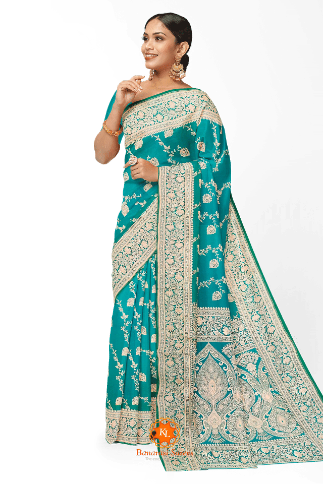 Rama Green Soft Banarasi Saree With Zari Weaving Work