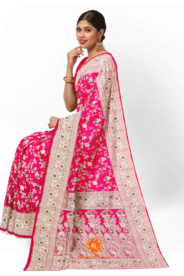  Banarasi Light Pink Soft Silk Saree With Zari And Meena Work