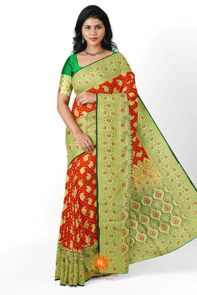 Orange Banarasi Butti saree with Light zari 