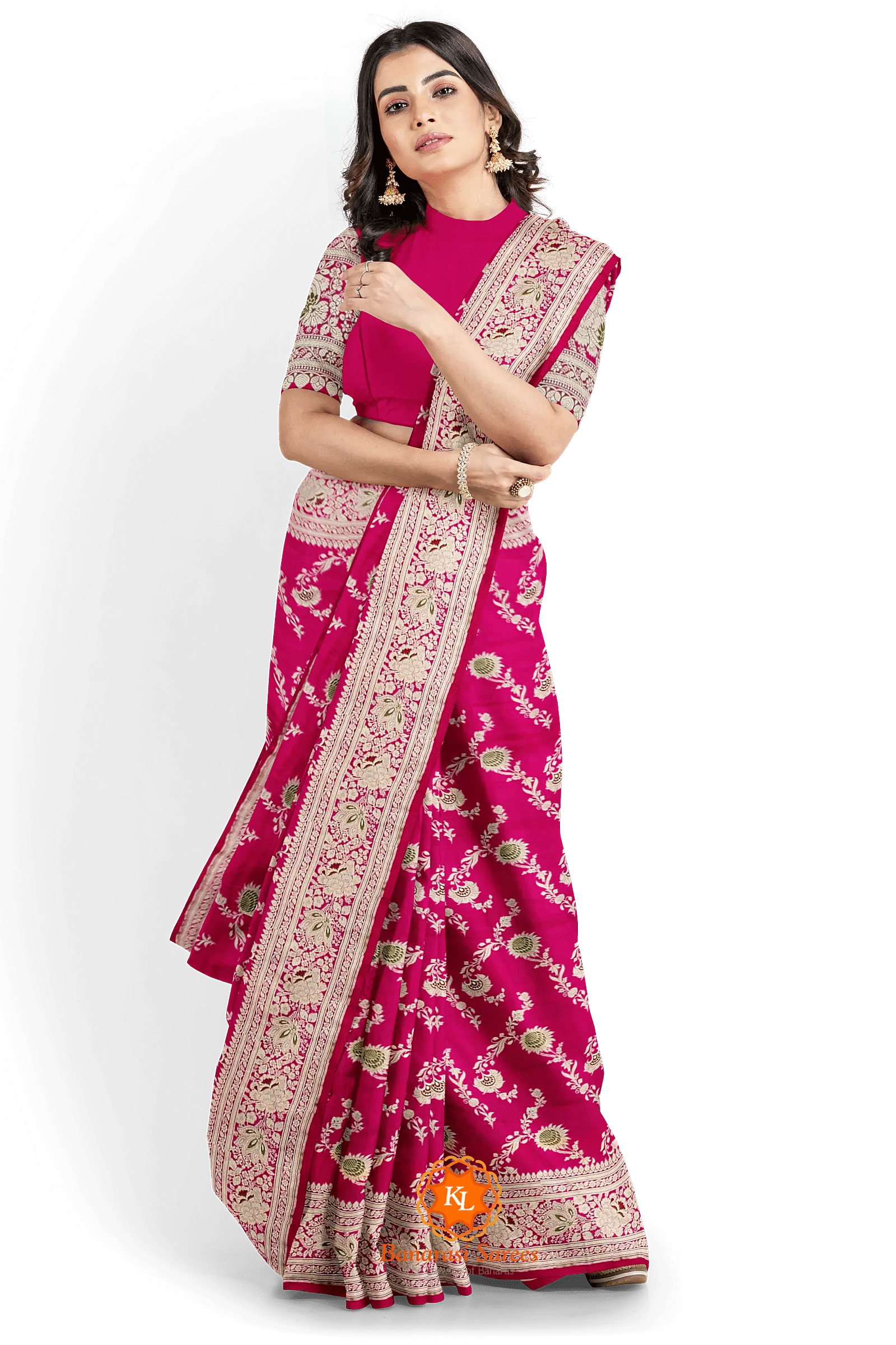 Rani Pink Banarasi Soft Silk Handwoven Wedding Festival Heavy Border Saree