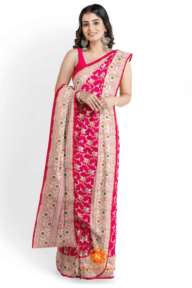 Rani Pink Pure Banarasi Silk Saree With Brocade Blouse