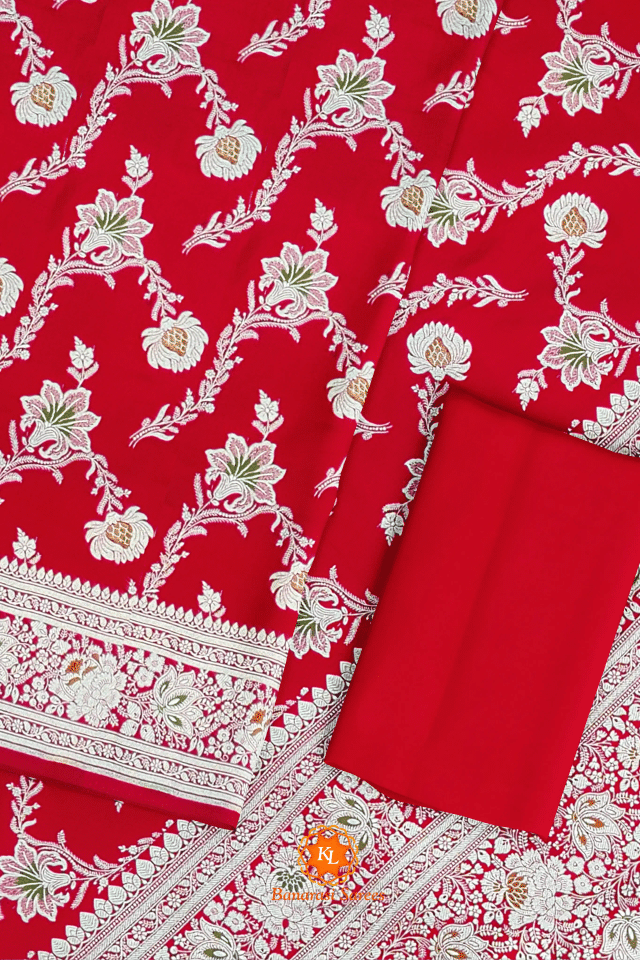 Red Banarasi Soft Silk Saree With Zari And Meena Work