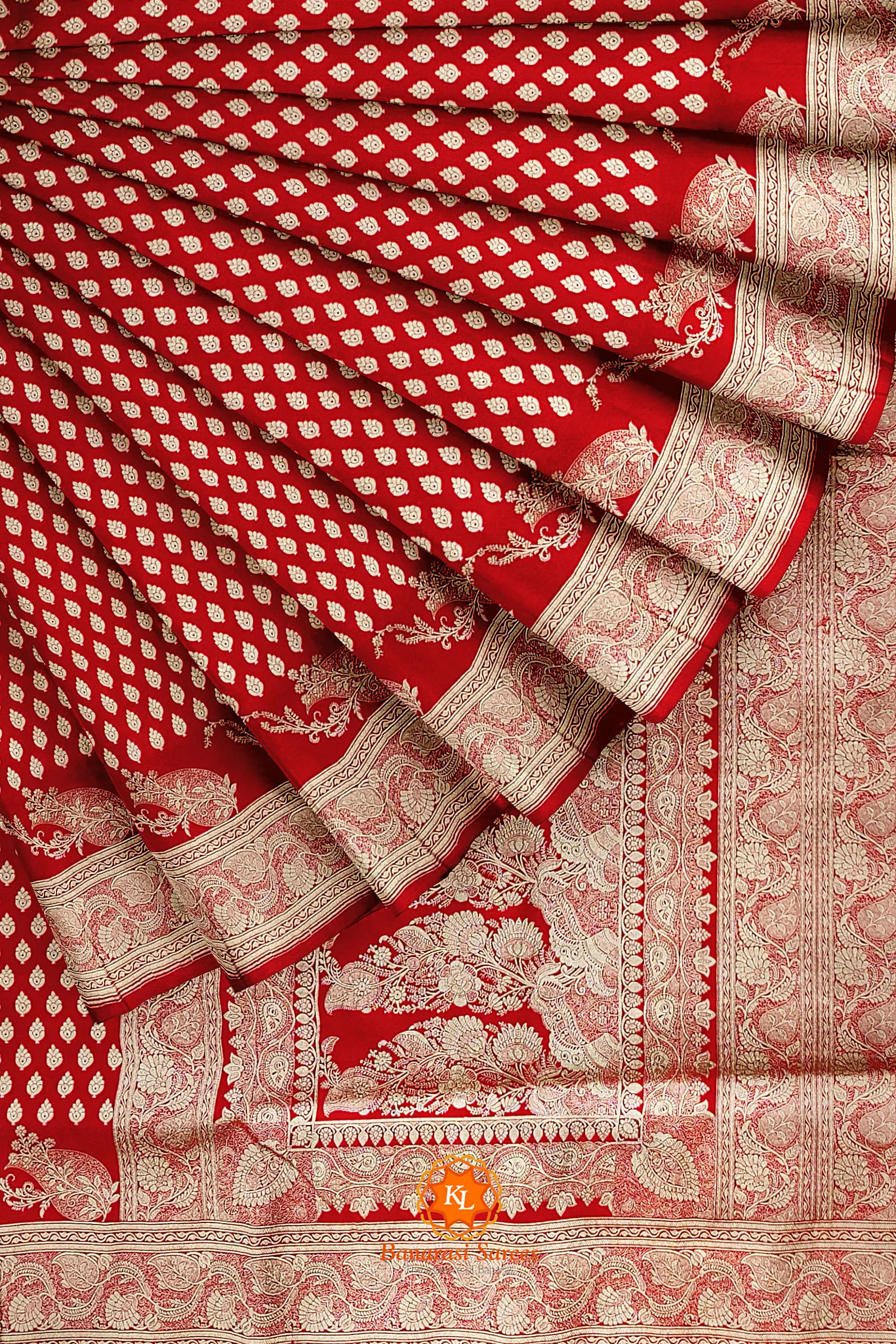 Cherry Red Woven Brasso Silk Saree With Blouse – Rushini