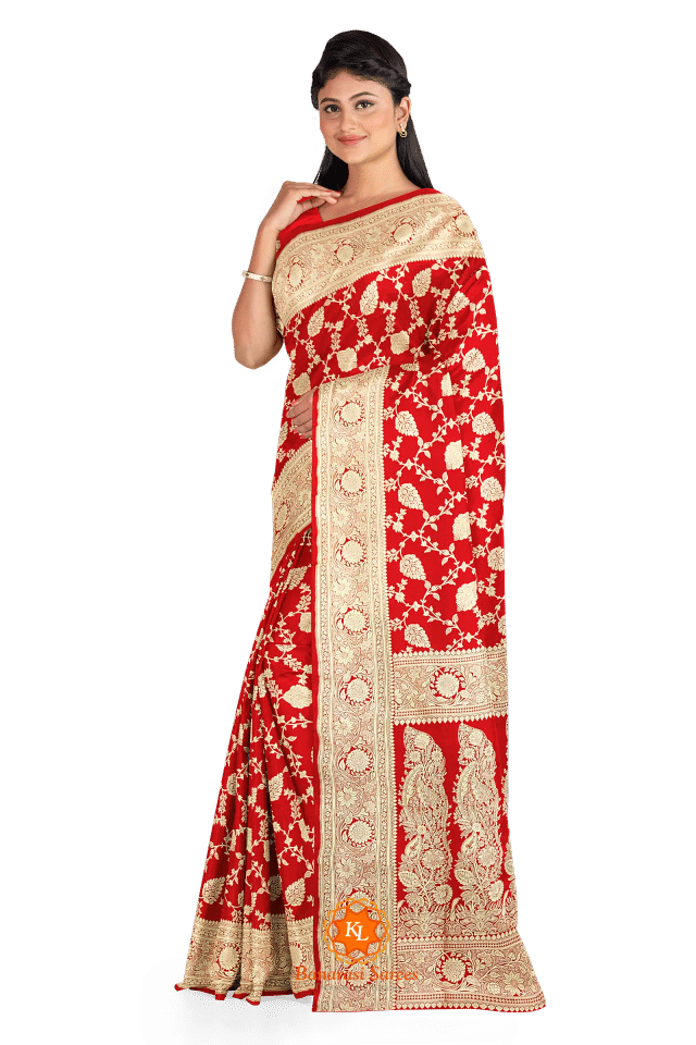 Banarasi Red Soft Silk Saree With Brocade Blouse