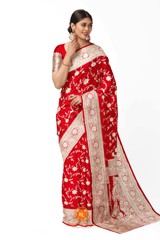 Gorgeous Red Banarasi Soft Silk Saree With Brocade Blouse