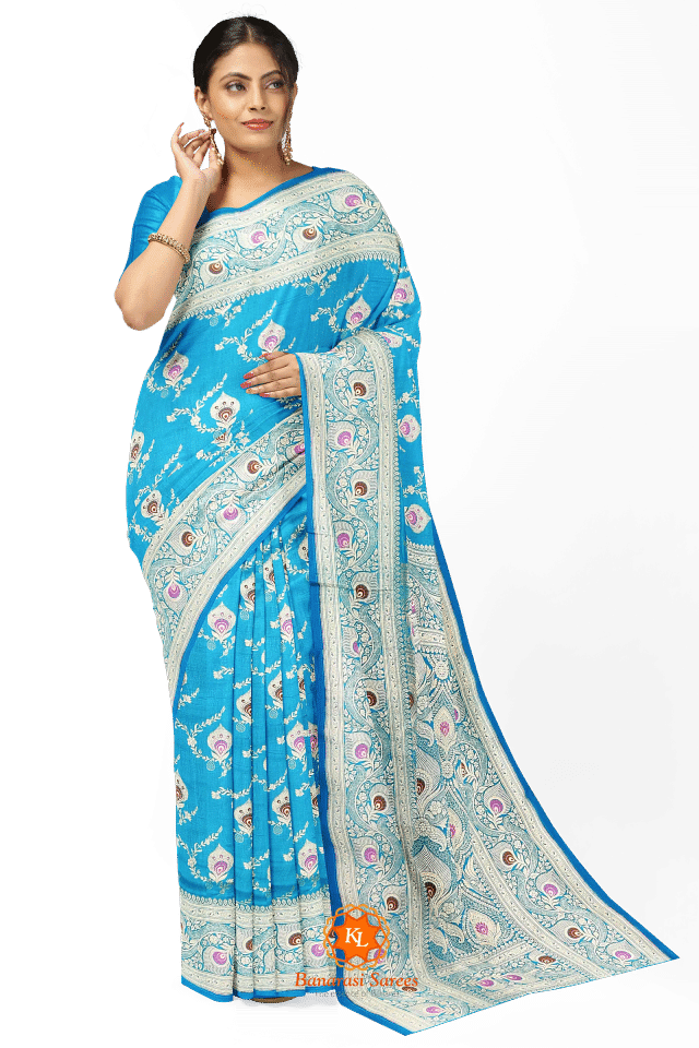 Light Blue Soft Georgette Banarasi Saree with meena work