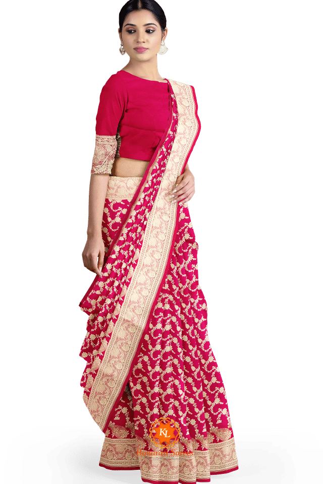 Banarasi Rani Soft Silk  Saree With Floral Jaal Pattern