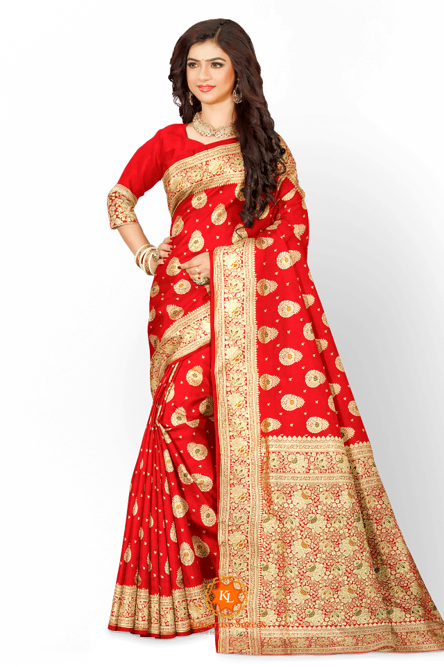 Brindal Red Woven Banarasi Soft Silk Saree