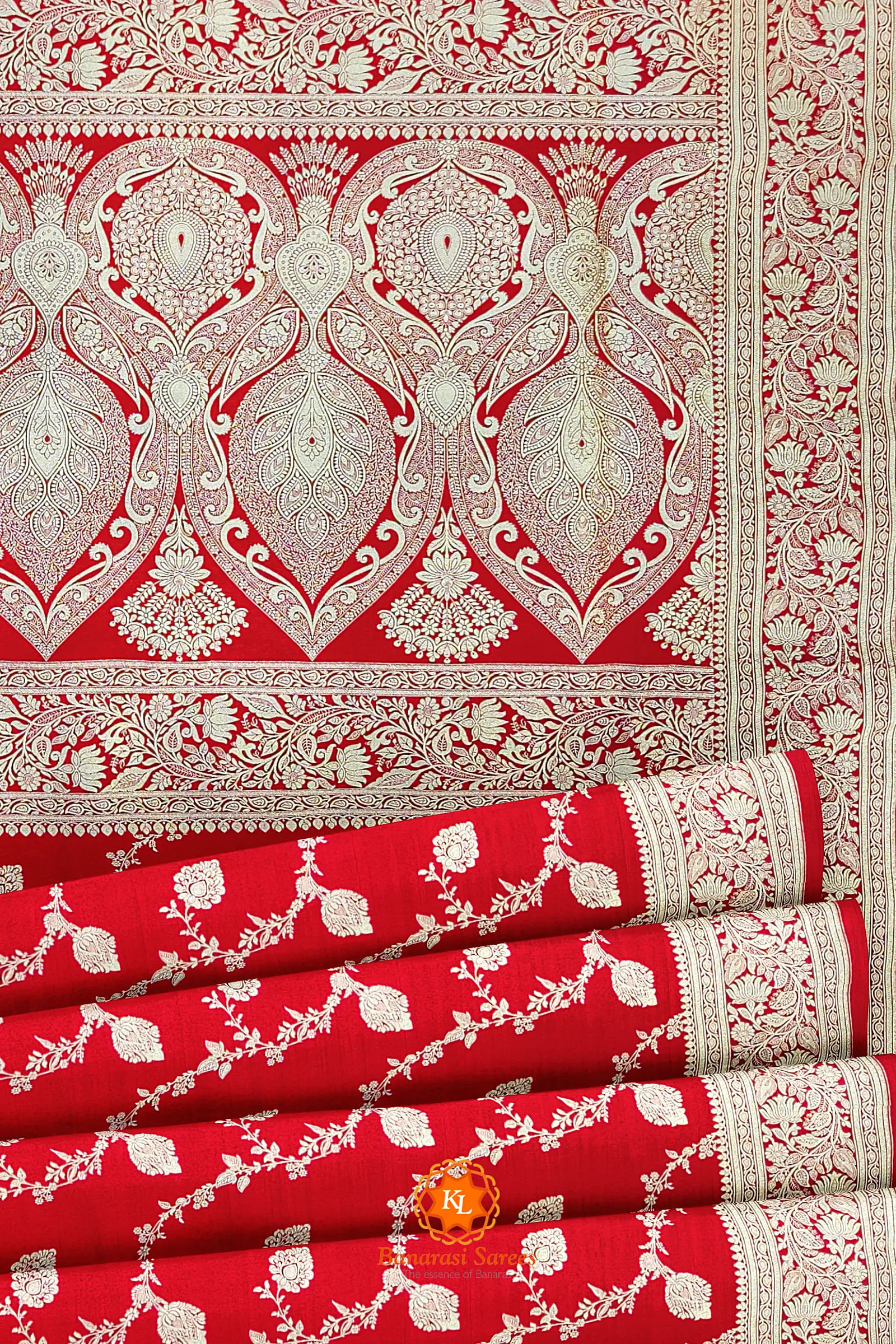 Banarasi Silk Kadwa Butta Red Saree | Kankatala