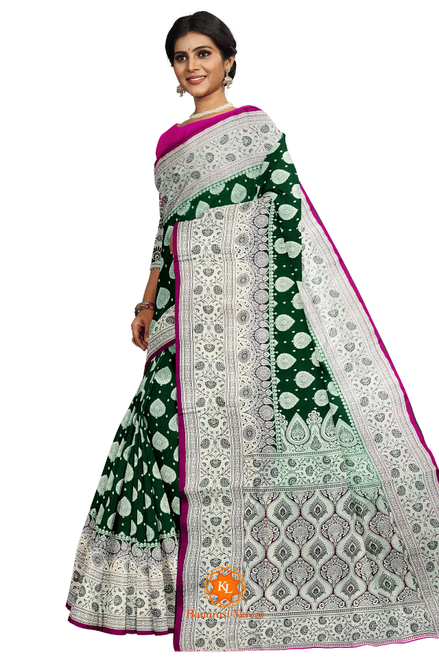 Banarasi Dark Green Butti saree with Light Zari