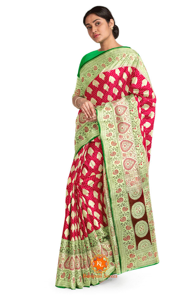  Banarasi Red Buti Saree With Floral Pattern 