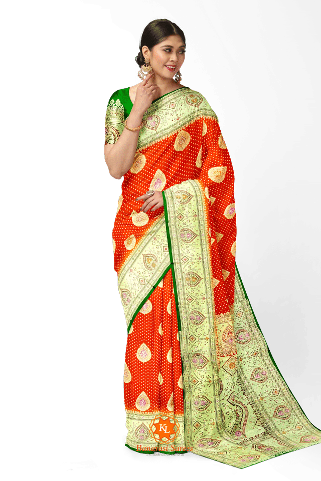 Banarasi Orange Paan Butti Saree