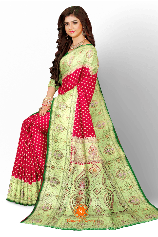 Banarasi Darki Pink Chunari Butti saree