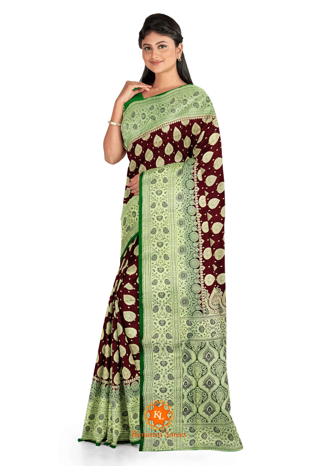 Banarasi Garnet saree with Floral butti