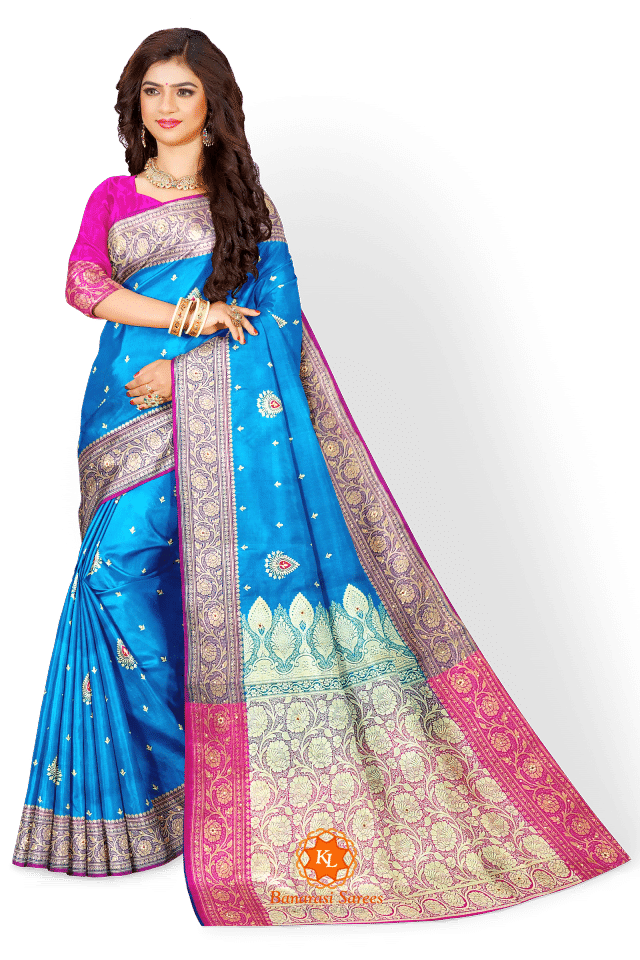 Banarasi Blue Saree With Stone Work