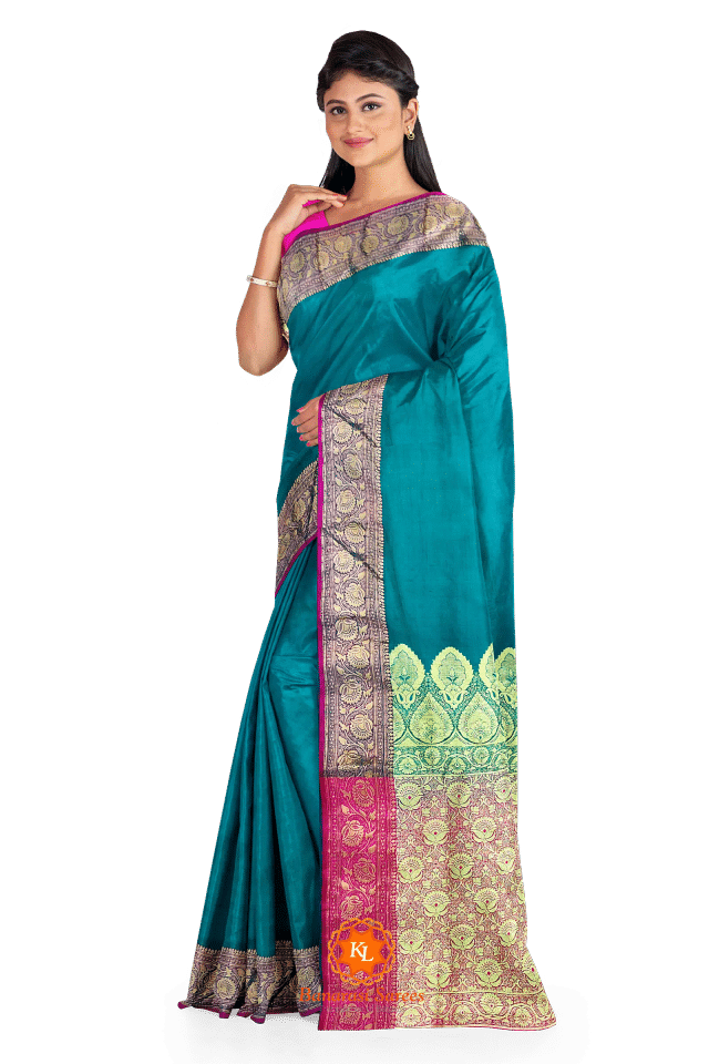 Banarasi Sea Green Plain Saree