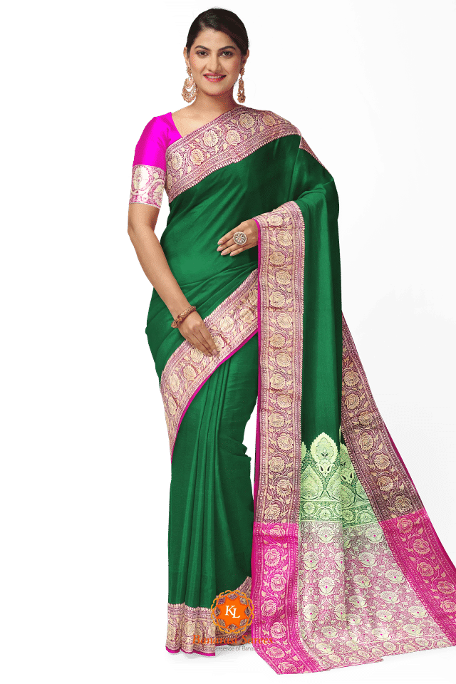 Banarasi Dark Green Plain Saree