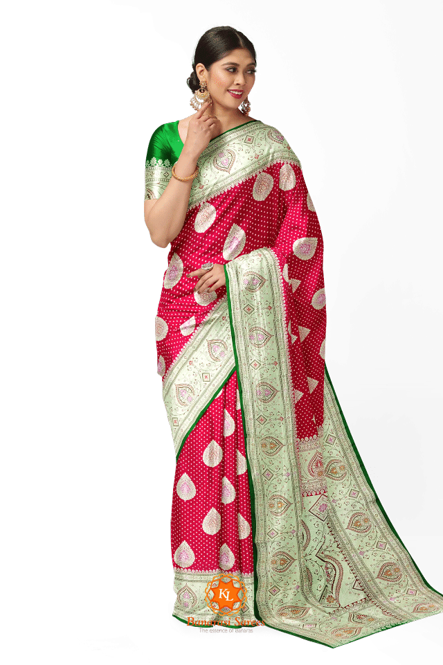 Banarasi Red Pink Mix Floral Butta saree