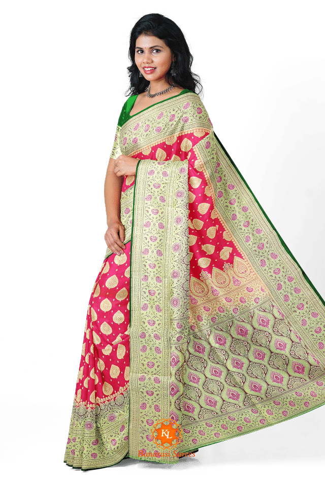 Pink Banarasi Butti saree with Floral Butti