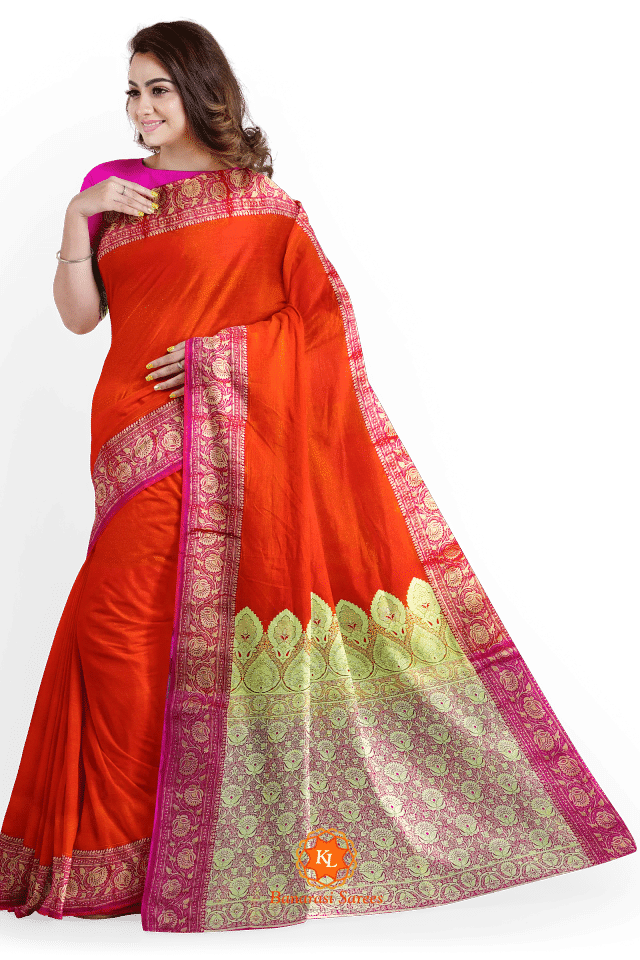 Banarasi Orange Plain Saree