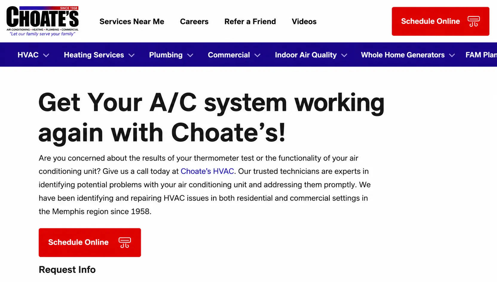 Example CTA button styling and placement on a field service contractor website