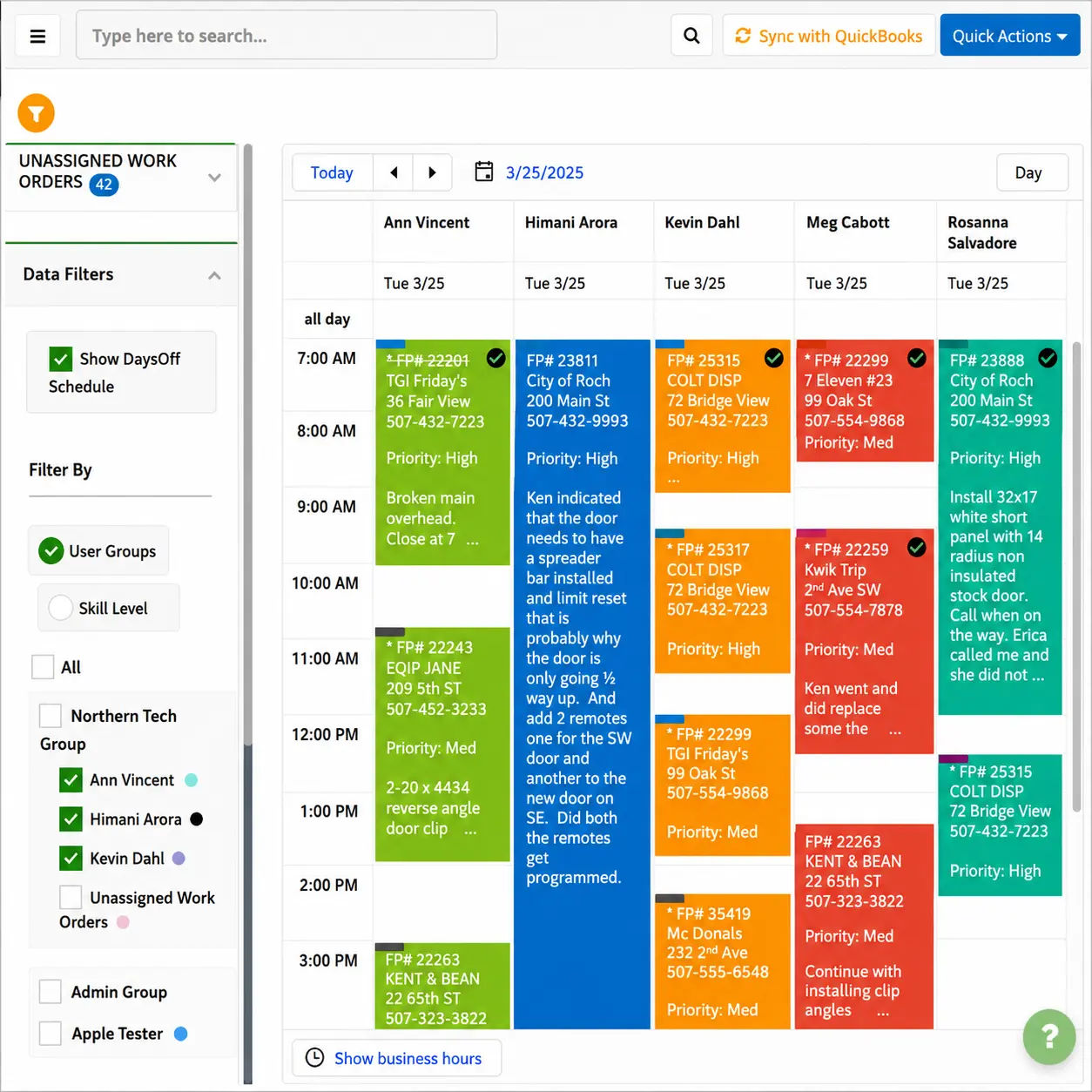 Field Promax weekly scheduling view with jobs distributed across upcoming days
