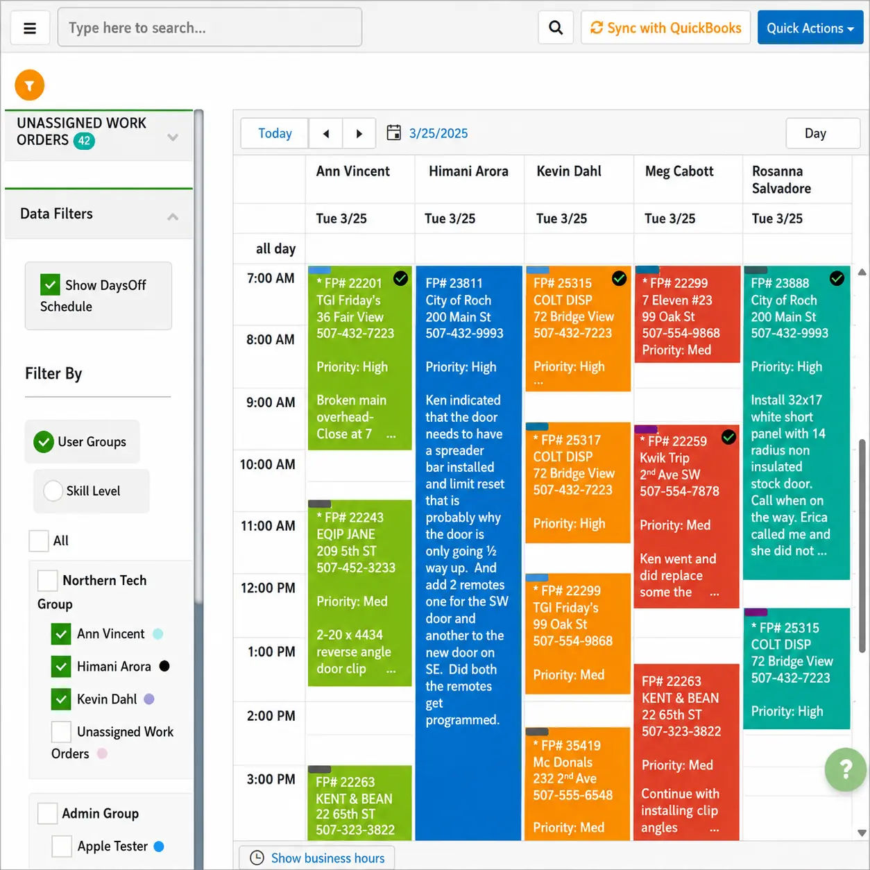 Field Promax weekly scheduling view showing jobs distributed across upcoming days