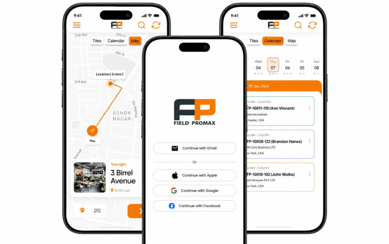 Field Promax mobile app showing dispatched jobs on a technician's phone