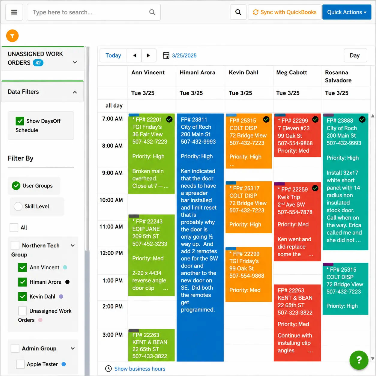 Field Promax weekly scheduling view with jobs distributed across the week