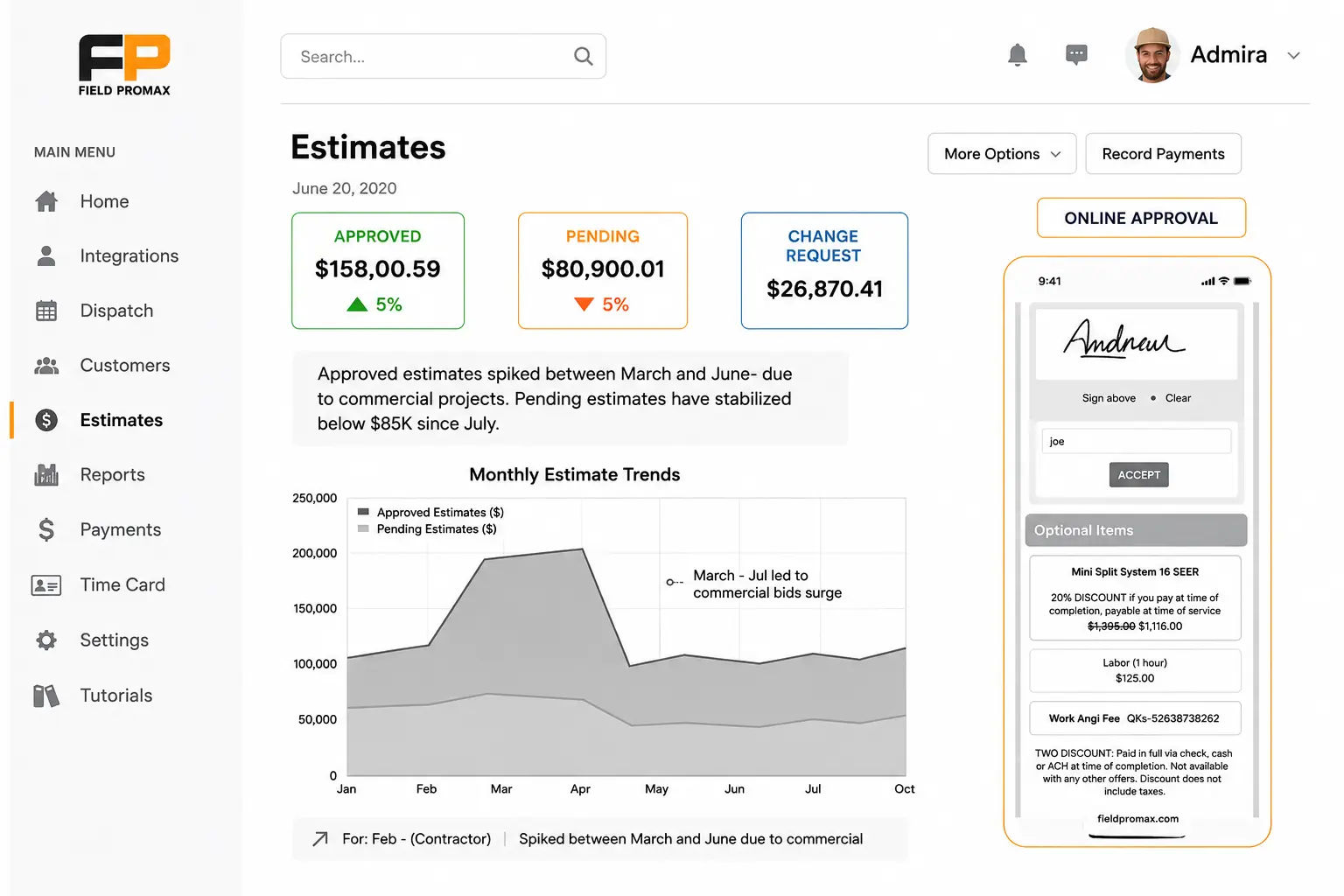 job history view in field service software