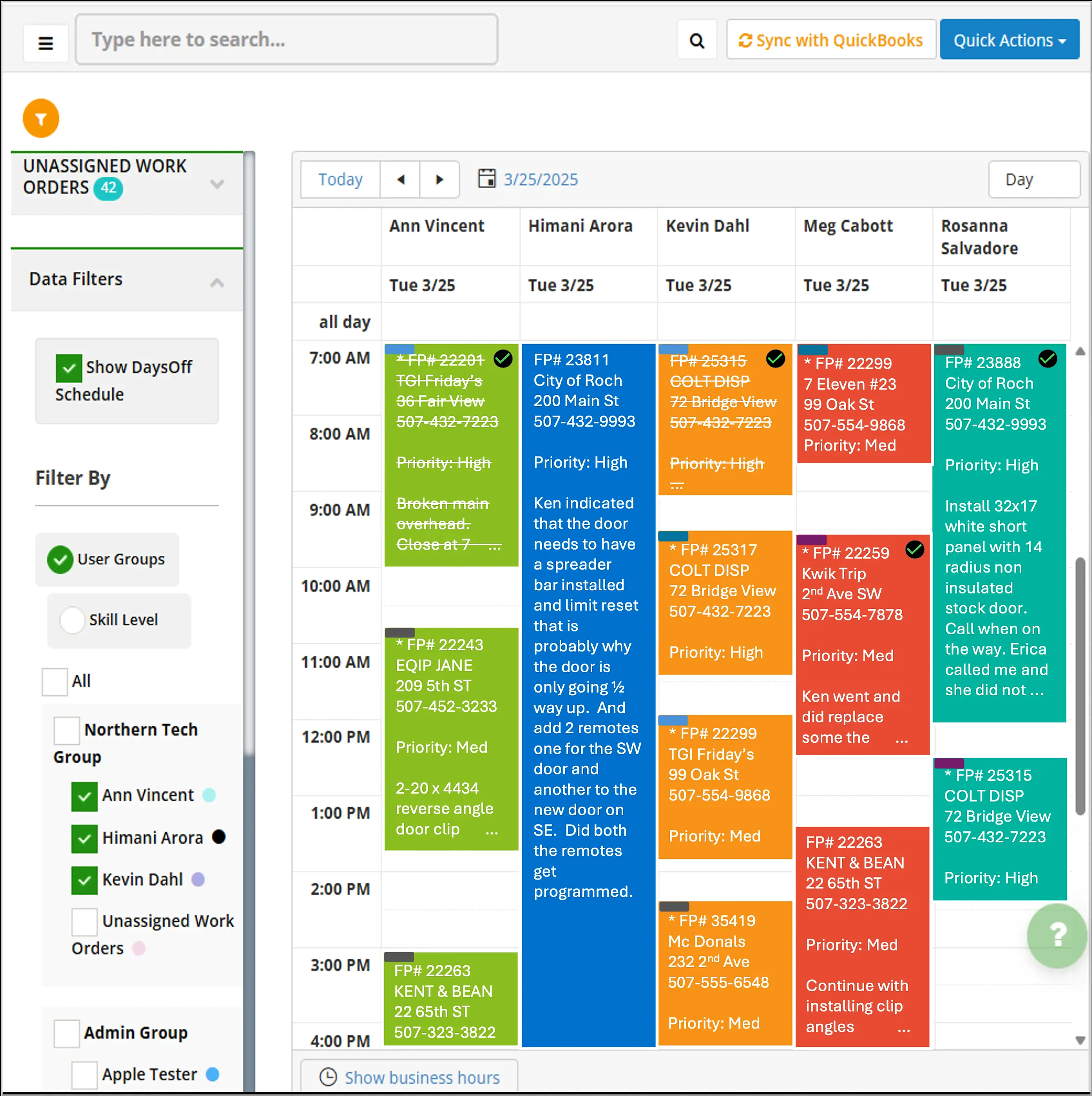 weekly scheduling view showing jobs distributed across the upcoming days for a small cleaning shop
