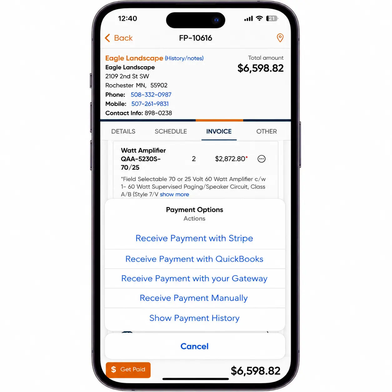Field Promax mobile invoicing on a phone in the field