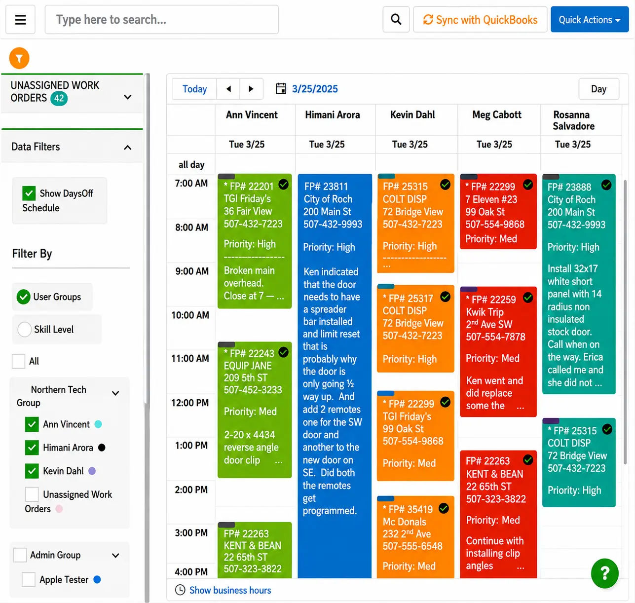 Field Promax weekly scheduling view showing jobs distributed across upcoming days