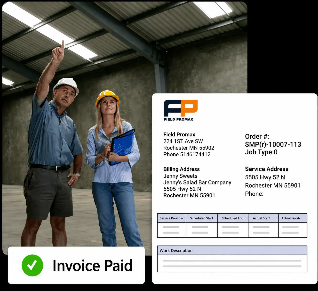 Example of a paid service invoice with itemized labor and parts