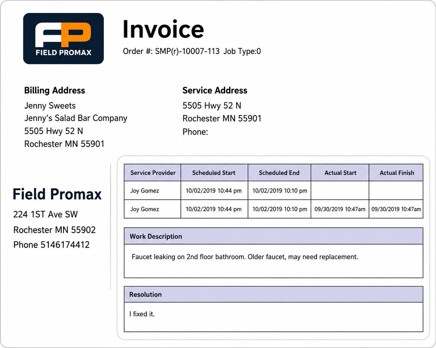Technician sending an invoice from the job site by email