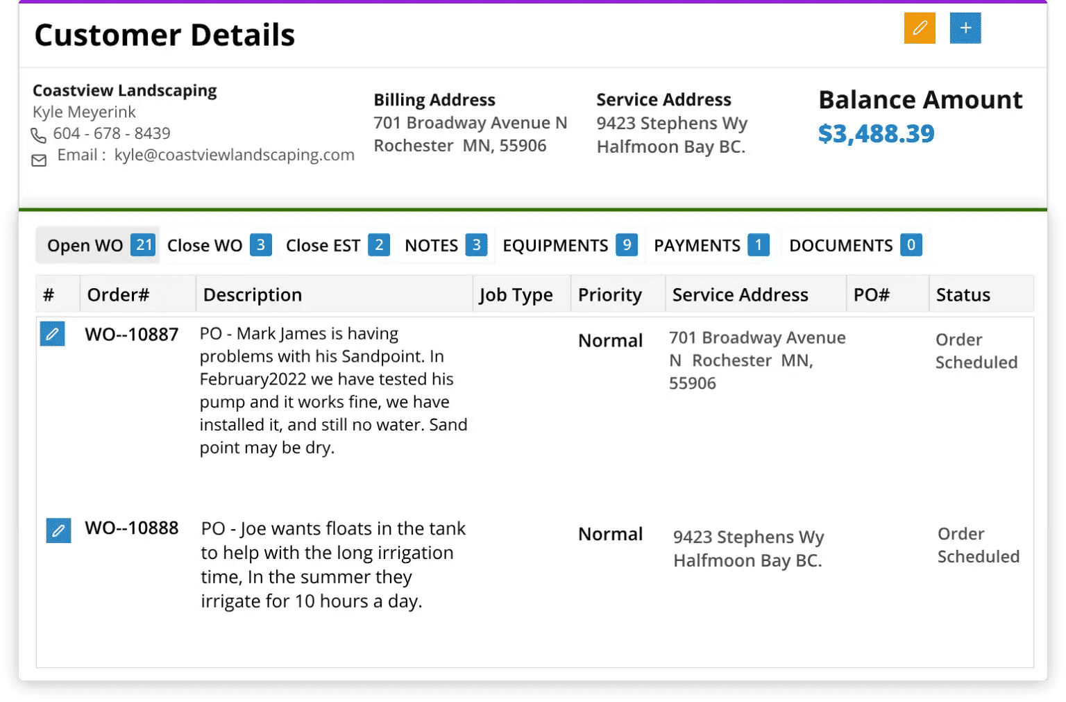 customer details