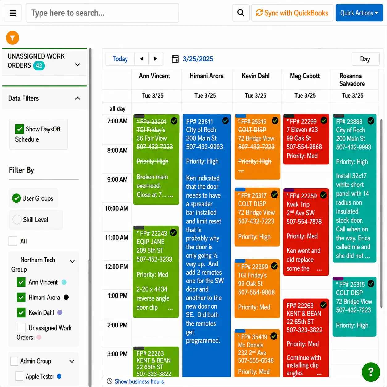 Field Promax weekly scheduling view showing job distribution across days