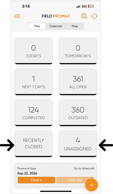 Unassigned and Closed work orders in mobile