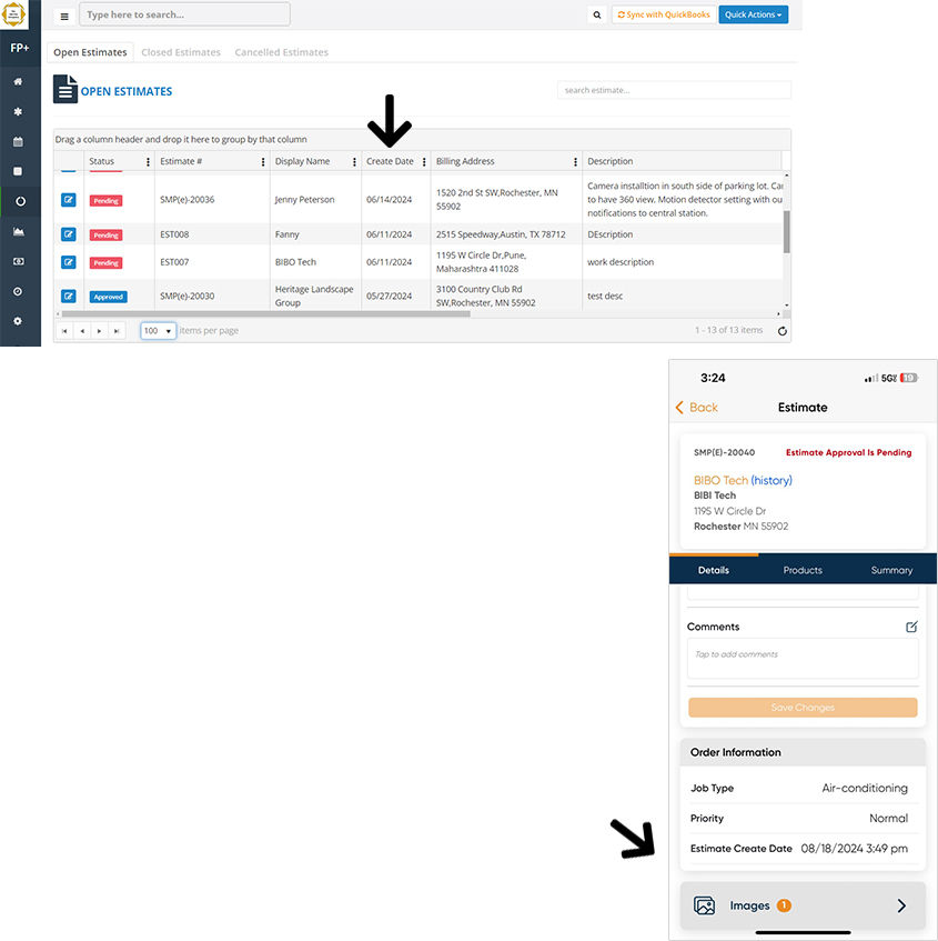Estimate enhancement: Added Estimate create date in Open Estimates page