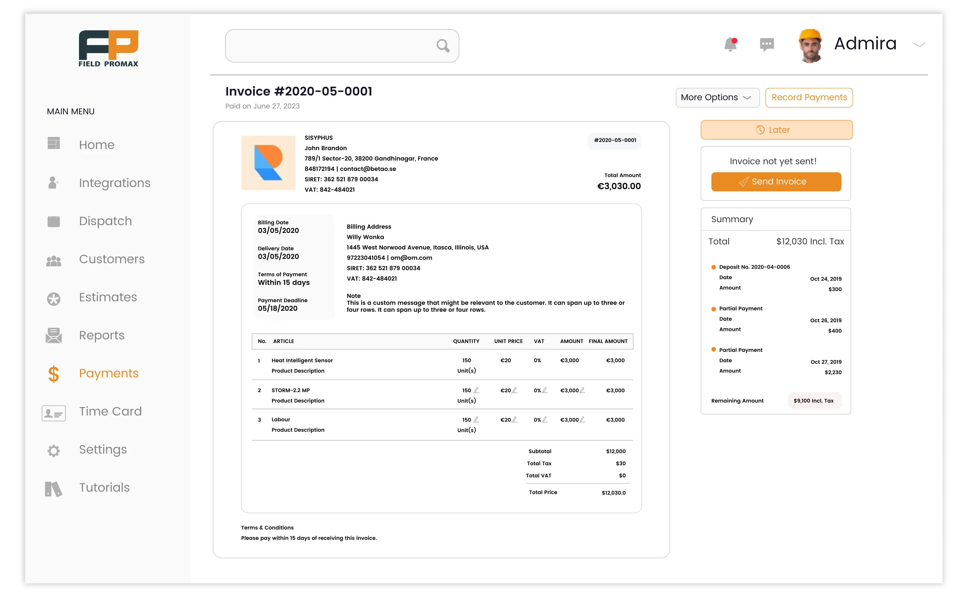Invoicing & Payments Screenshot