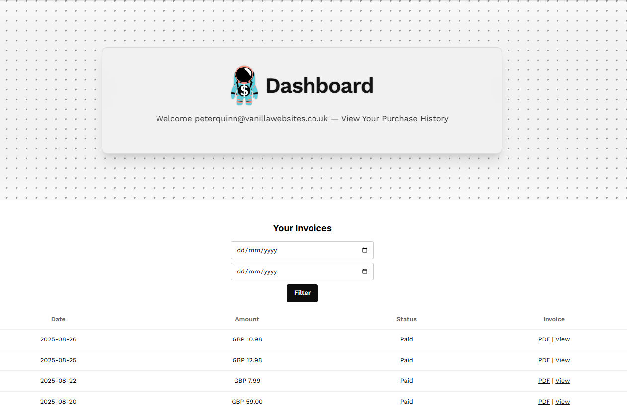 Customer dashboard