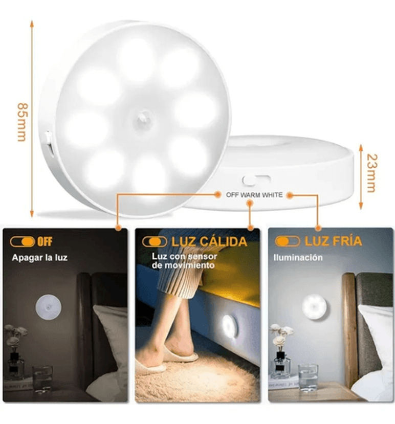 Lámpara LED Con Sensor De Movimiento Redondo (Recargable)*