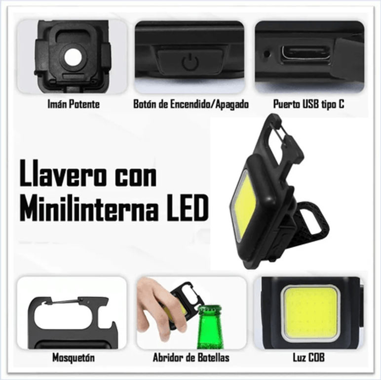 Llavero Linterna y Destapador (Recargable E Inalámbrico)