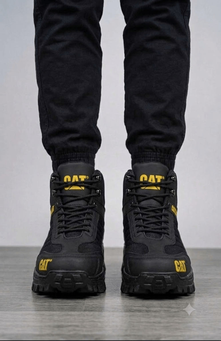 BOTA CASUAL TODO NEGRO DETALLES AMARILLOS