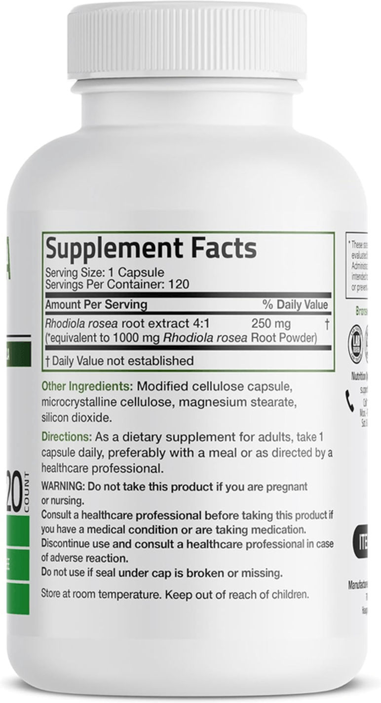 Rhodiola Rosea 1000 mg 120 cápsulas Bronson Basics