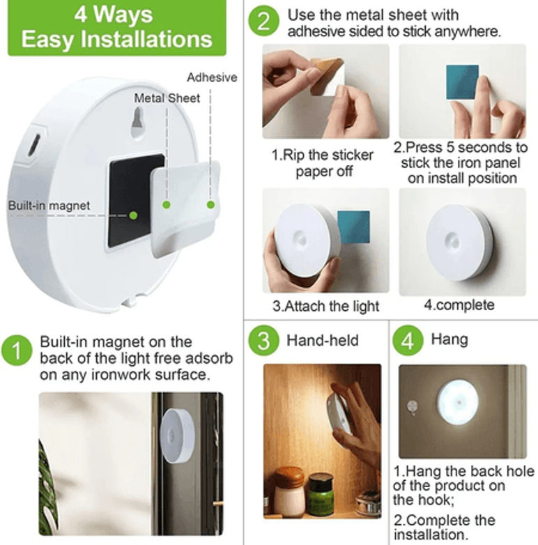 Lámpara LED Con Sensor De Movimiento Redondo (Recargable)*