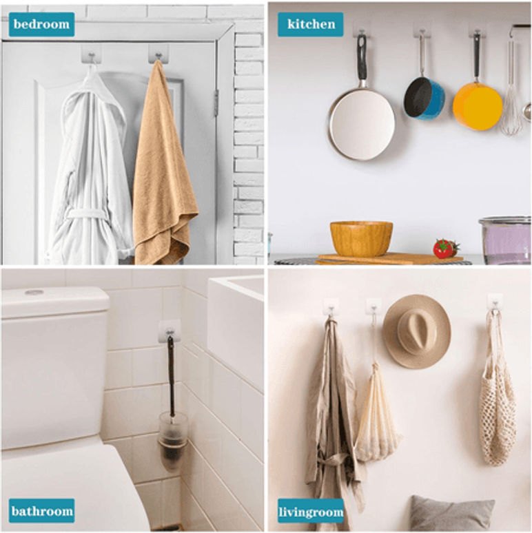 Pack 12 Percheros Adhesivos Para Pared (sin Perforar)