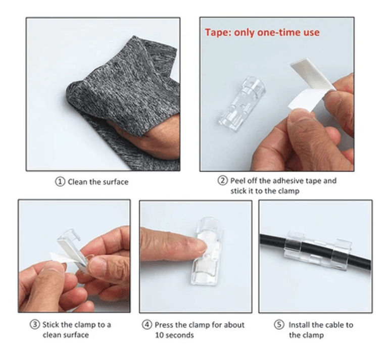 Pack De 6 Organizadores De Cables con Adhesivo Sin tachuela